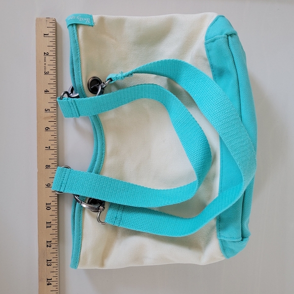 THIRTY-ONE Canvas Crew Carry-All Tote Bag Natural / Turquoise RETIRED - Picture 11 of 12